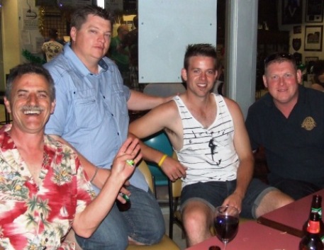 *Who said this was a fancy dress party, Phill? L-R: A loud Phill King, Mark Gauci, Matt Thomas and Simon Thornton.